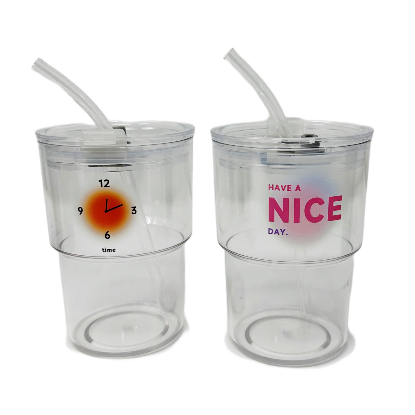 Clear Mini Glass Water Bottle w/ Straw